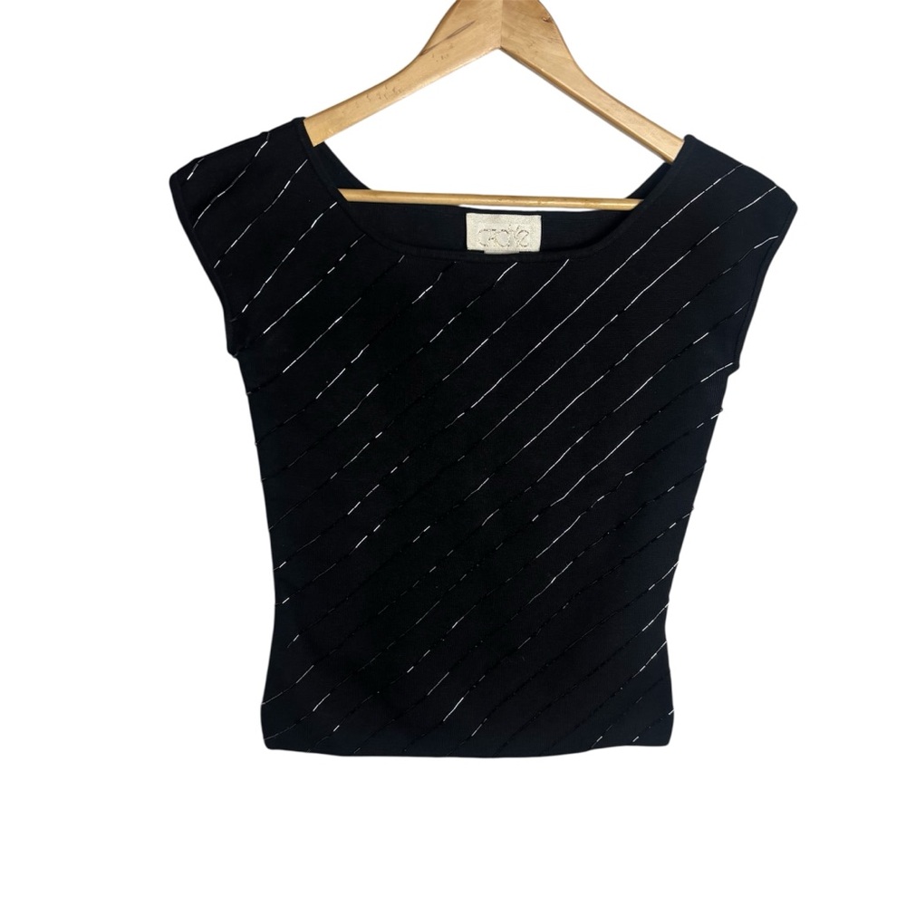 Vintage Cache 90s iridescent beaded black silk blouse size M